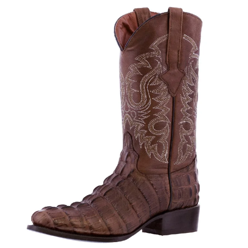 Men's cowboy boots with a pull - on strapMens Brown Alligator Tail Print Leather Cowboy Boots Round Toe