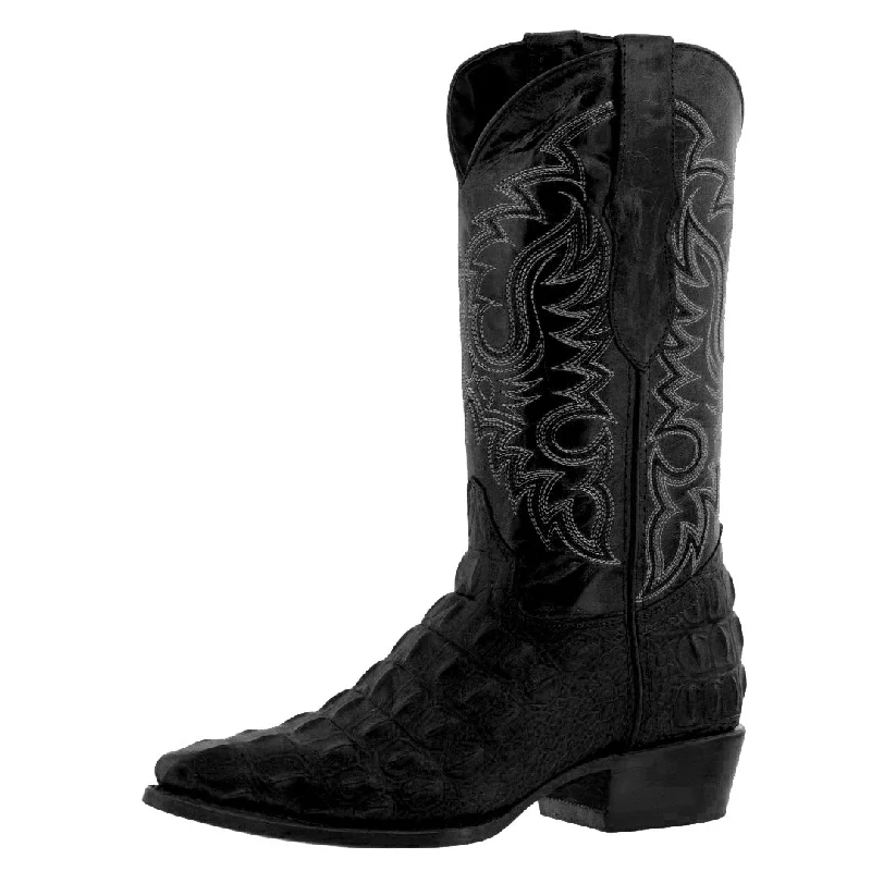 Men's cowboy boots with a high - heeled designMens Black Alligator Back Print Leather Cowboy Boots J Toe