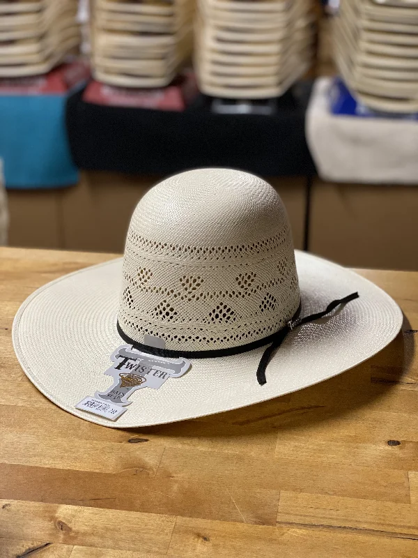 Men's western boots with a high - heeled design and a pointed toeTwister | Open Crown 4 1/4" Tri-Vent Shantung Straw Hat