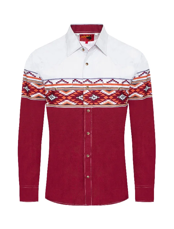 Men's western boots with a leather sole and a heel guardWhite & Red Solid Tribal Print Long Sleeve Shirt